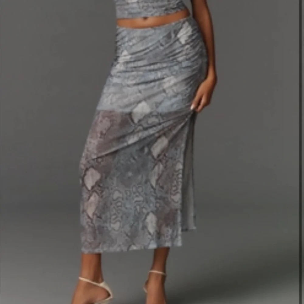 NWT Maeve Anthropologie Aleda Mesh Ruched Maxi Skirt Blue sz XS